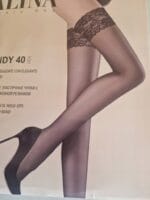 POŃCZOCHY DAMSKIE DZIEWCZĘCE GŁADKIE SAMONOŚNE Z KORONKĄ CZARNE 40 DEN r.XL - obrazek 5